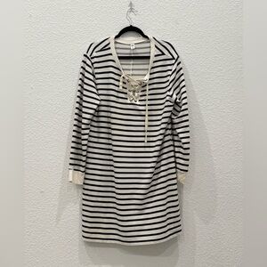 Old Navy Black and Cream Striped Lace-Up Dress